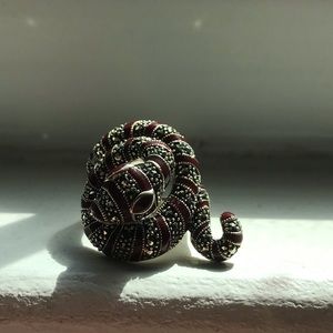 Coiled Snake Silver Enamel Ring